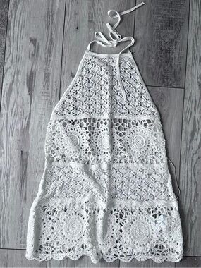 Hollister Y2K White Crochet Halter Cover-Up Dress